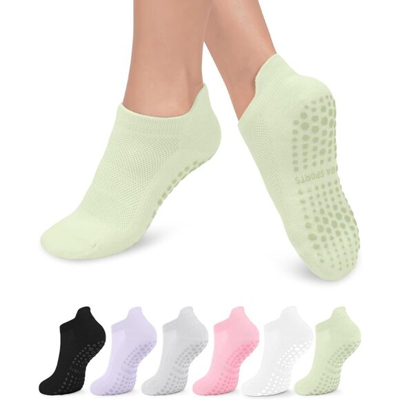 🆕Women Black Cotton Grip Socks Non-Slip Yoga Pilates Ballet Barefoot 6 Pack - Picture 1 of 6